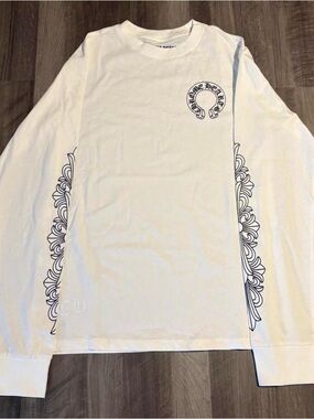 White Chrome Hearts Long-Sleeve Graphic Crewneck Shirt